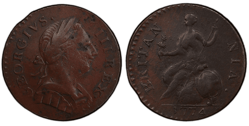1774 1774' 1/2P Machin's Mills Half Penny