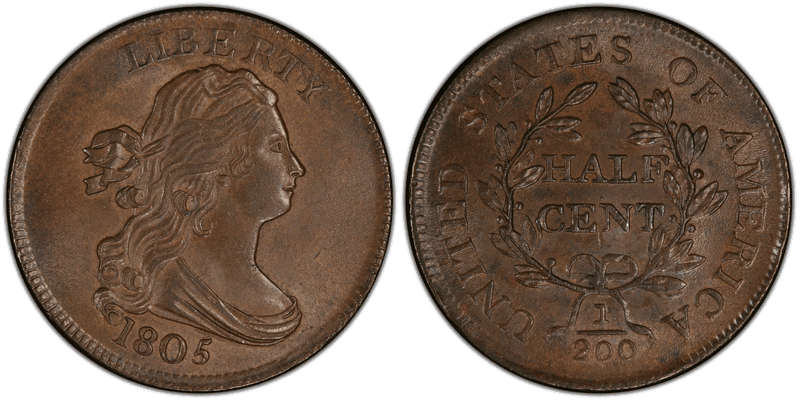 1805 Draped Bust Half Cent - No Stems