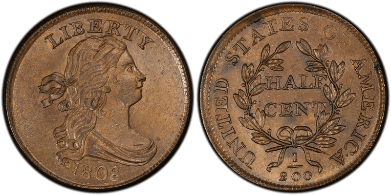 1808 Draped Bust Half Cent - 1808/7