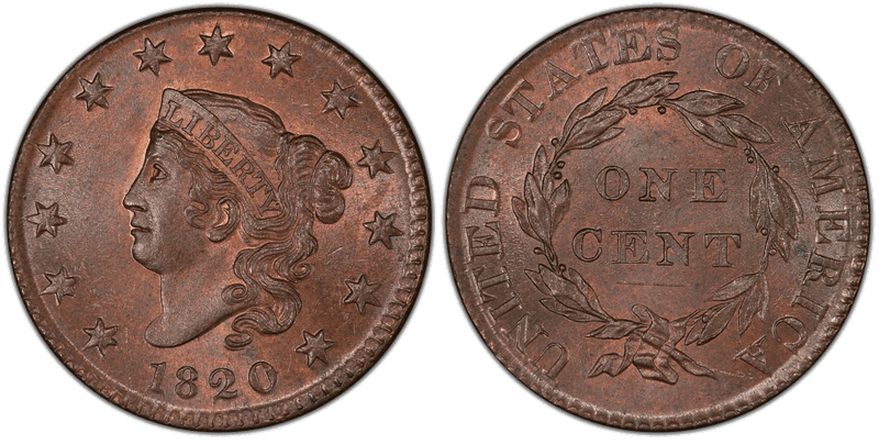 1820 Matron Head Coronet Head Cent - Small Date