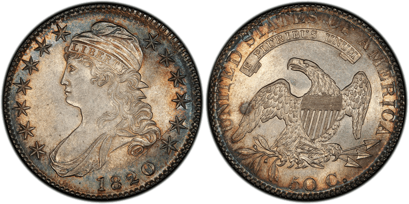 1820 Capped Bust Half Dollar - Curl Base 2, Small Date