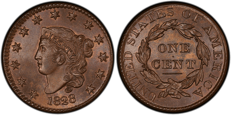 1828 Matron Head Coronet Head Cent Base
