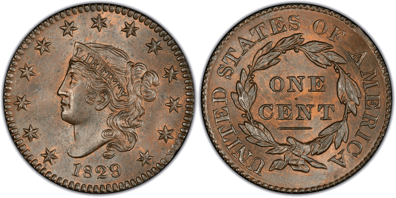 1829 Matron Head Coronet Head Cent - Large Letters