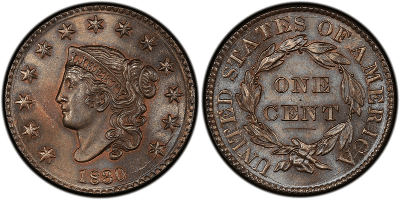 1830 Matron Head Coronet Head Cent - Large Letters
