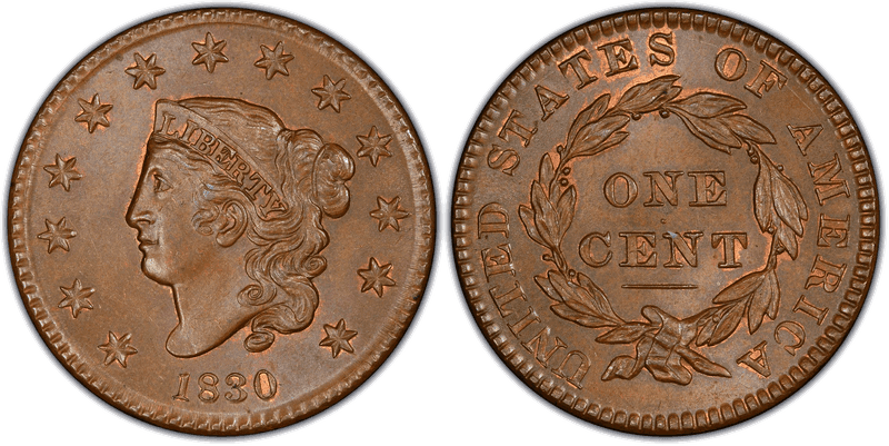 1830 Matron Head Coronet Head Cent Base