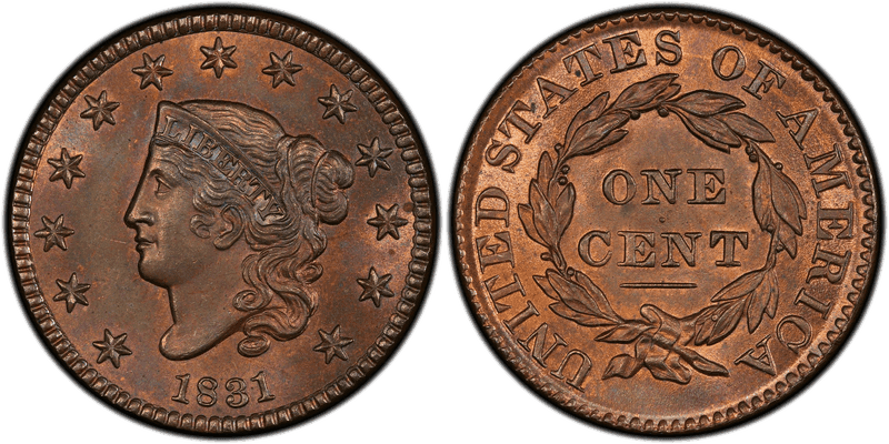 1831 Proof Matron Head Coronet Head Cent