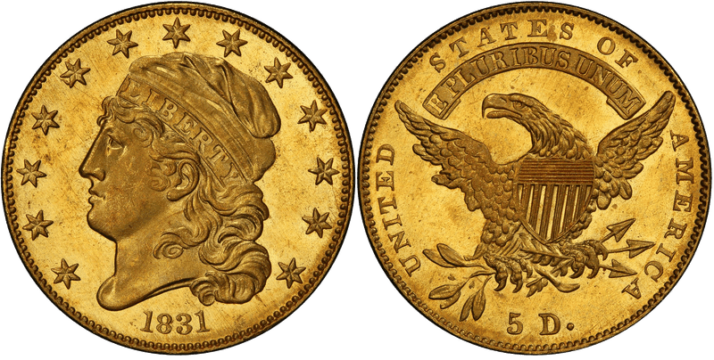1831 Capped Head to Left Half Eagle - Small 5D
