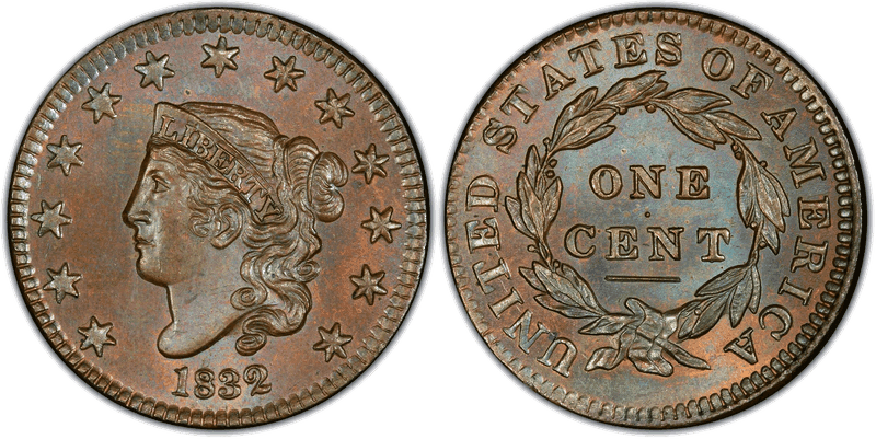 1832 Matron Head Coronet Head Cent Base