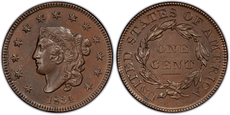 1834 Matron Head Coronet Head Cent - Proof Bronzed