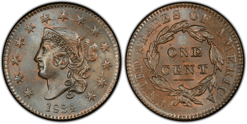 1834 Matron Head Coronet Head Cent - Small 8