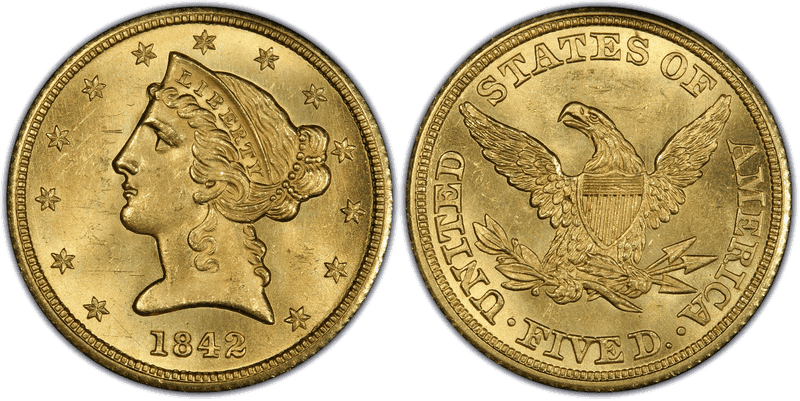 1842 Liberty Head Half Eagle - Large Letters