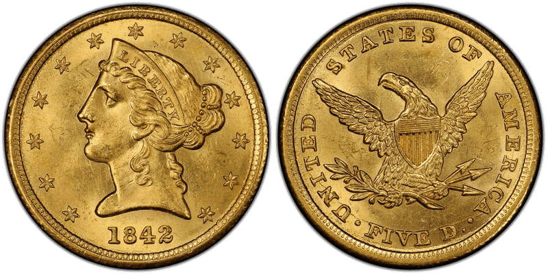 1842 Liberty Head Half Eagle - Small Letters