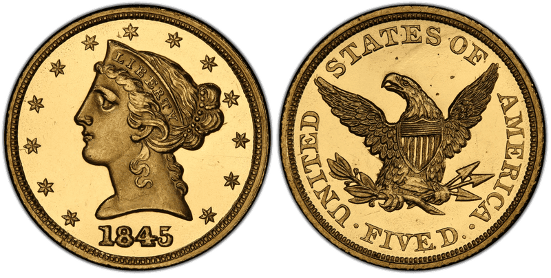 1845 Proof Liberty Head Half Eagle
