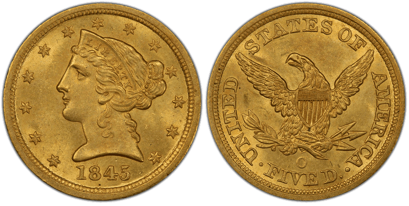 1845 (O) Liberty Head Half Eagle