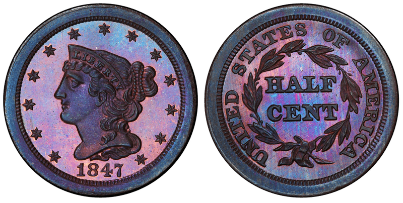 1847 Proof Braided Hair Half Cent - Restrike