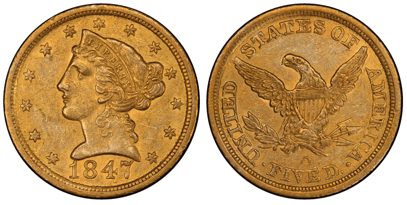 1847 (O) Liberty Head Half Eagle