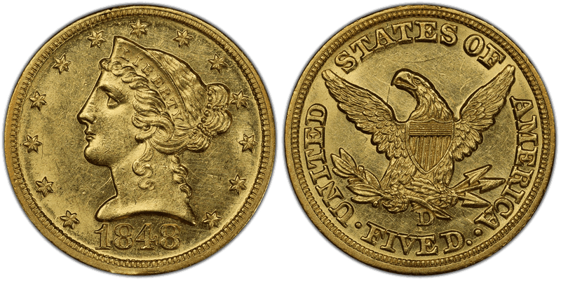 1848 (D) D/D Liberty Head Half Eagle