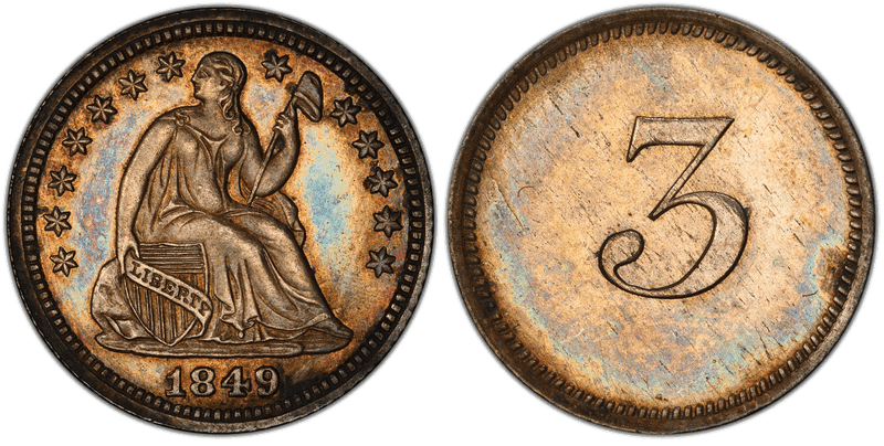 1849 Proof Three Cent Pattern - J-111a, Restrike