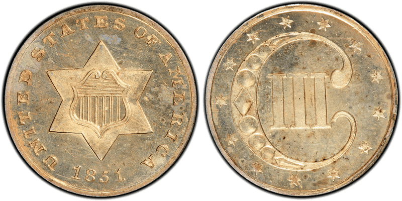 1851 Proof Silver Three Cent Piece