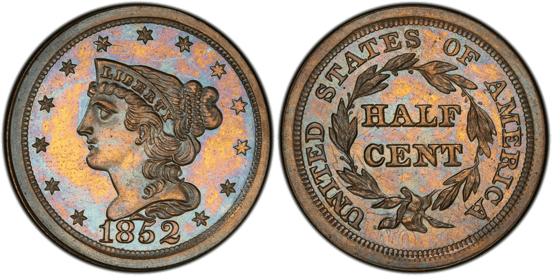 1852 Proof Braided Hair Half Cent - Restrike