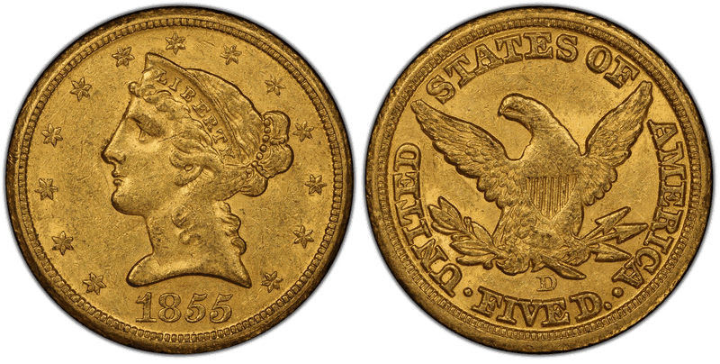 1855 (D) Liberty Head Half Eagle - Large D