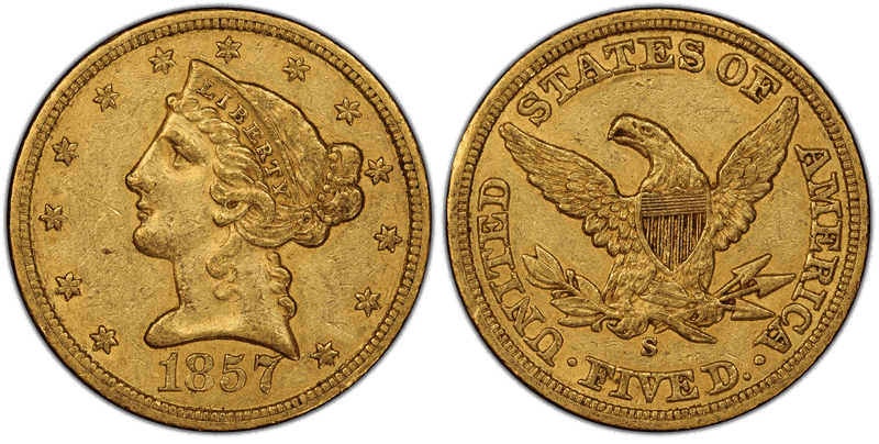 1857 (S) Liberty Head Half Eagle - Small S