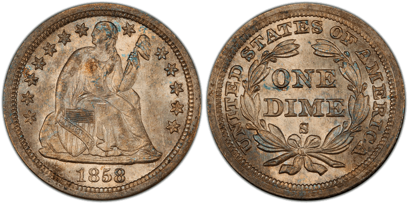 1858 (S) Seated Liberty Dime
