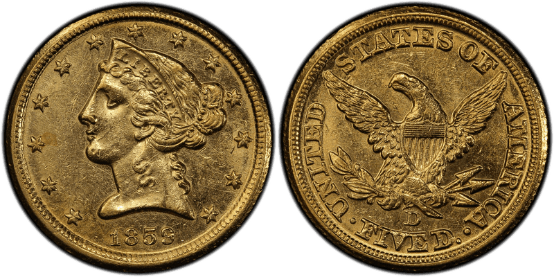1859 (D) Liberty Head Half Eagle - Large D