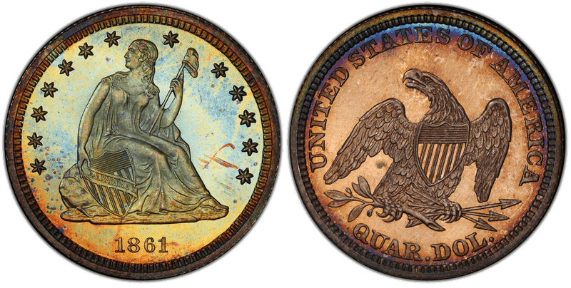 1861 Proof Seated Liberty Quarter