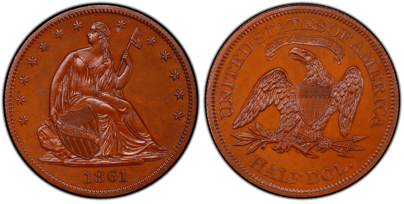 1861 Proof Half Dollar Pattern - J-278, Bronzed Restrike