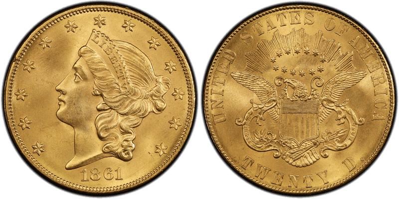 1861 Liberty Head Double Eagle - Paquet Reverse