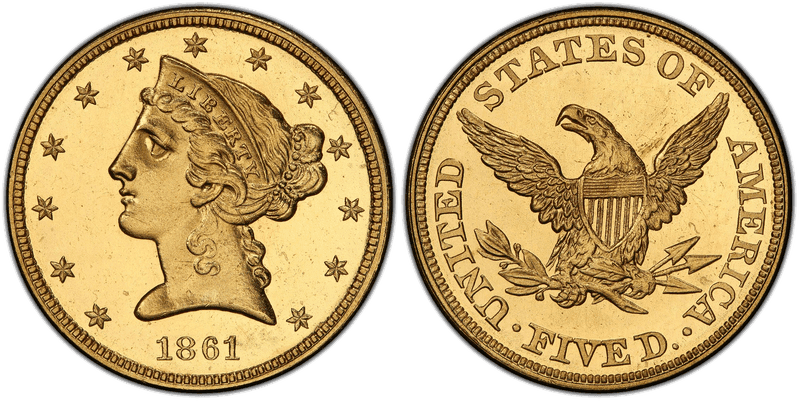 1861 Proof Liberty Head Half Eagle