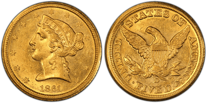 1861 (D) Liberty Head Half Eagle