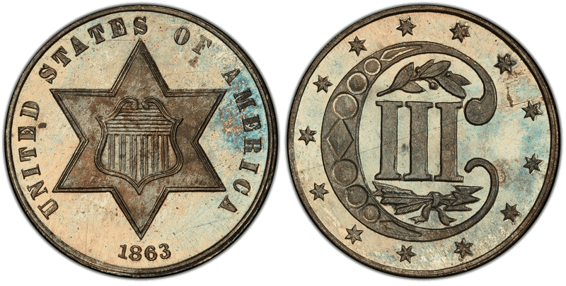 1863 Proof Silver Three Cent Piece
