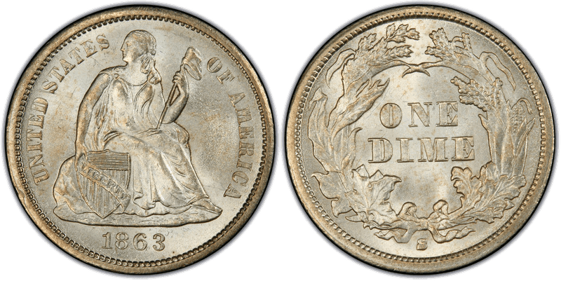 1863 Seated Liberty Dime