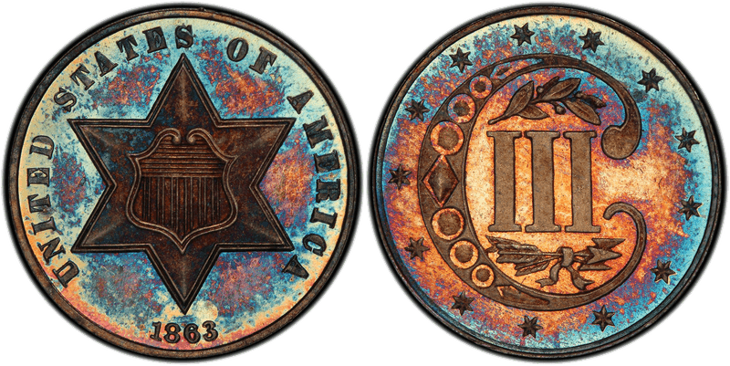 1863 Proof Silver Three Cent Piece - 3/2