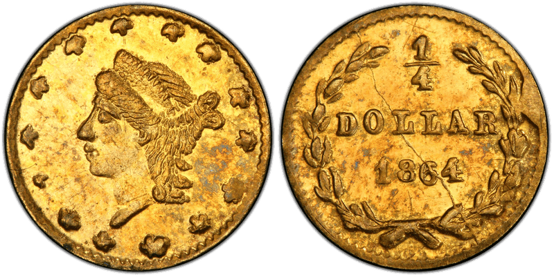1864 Gold Quarter - BG-821