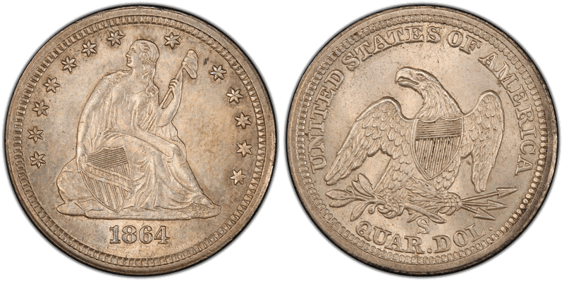 1864 (S) Seated Liberty Quarter