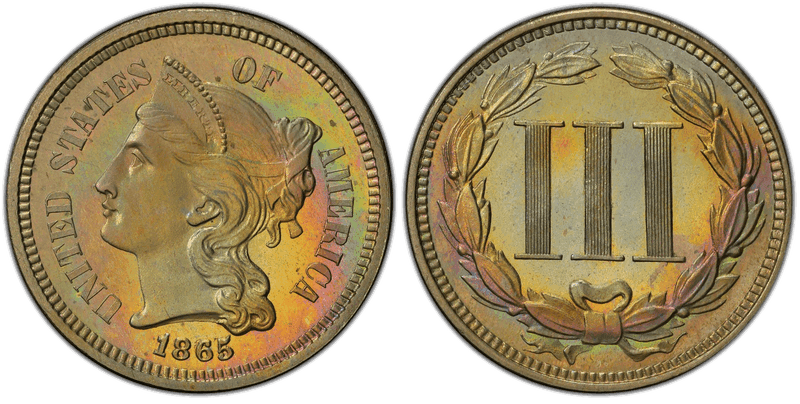 1865 Proof Nickel Three Cent Piece