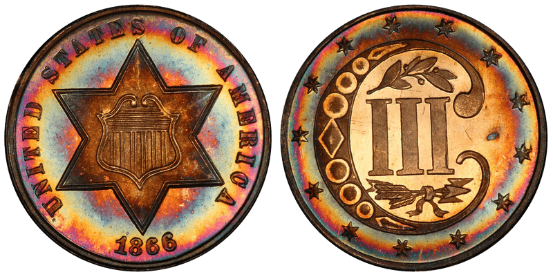 1866 Proof Silver Three Cent Piece