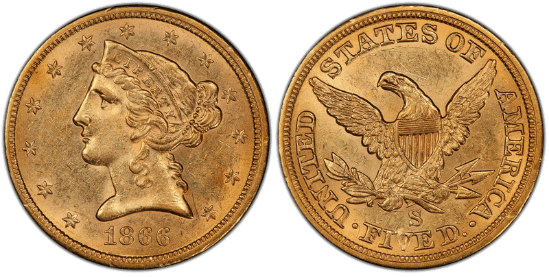 1866 (S) Liberty Head Half Eagle - No Motto