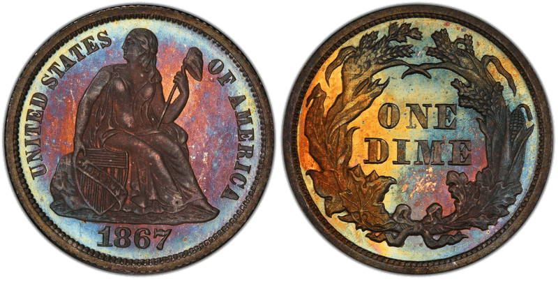 1867 Proof Seated Liberty Dime