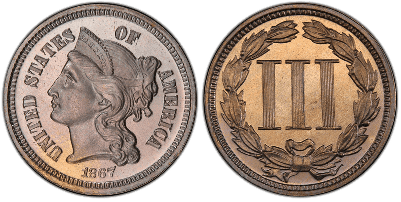 1867 Proof Nickel Three Cent Piece
