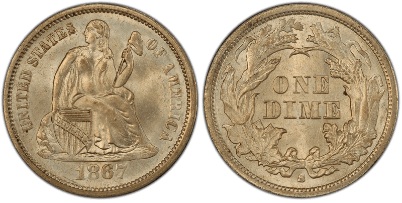 1867 Seated Liberty Dime
