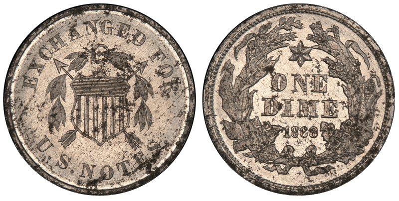 1868 Proof Dime Pattern - J-646