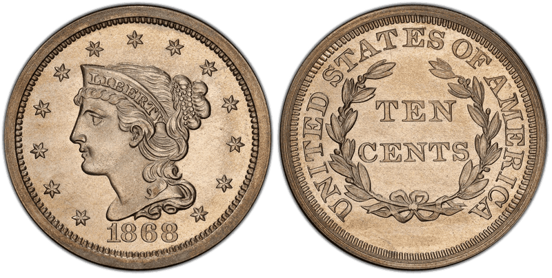1868 Proof Dime Pattern - J-647