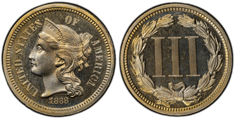 1868 Proof Nickel Three Cent Piece