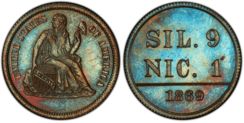 1869 Proof Dime Pattern - J-715