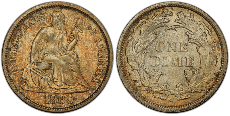 1869 (S) Seated Liberty Dime