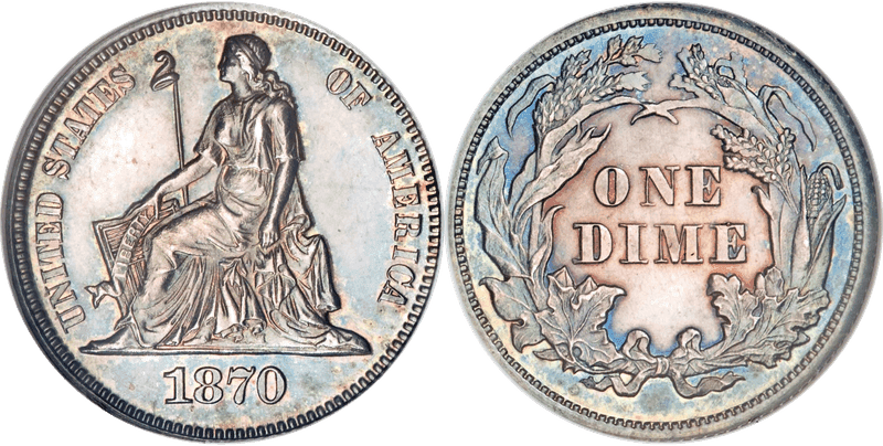 1870 Proof Dime Pattern - J-831